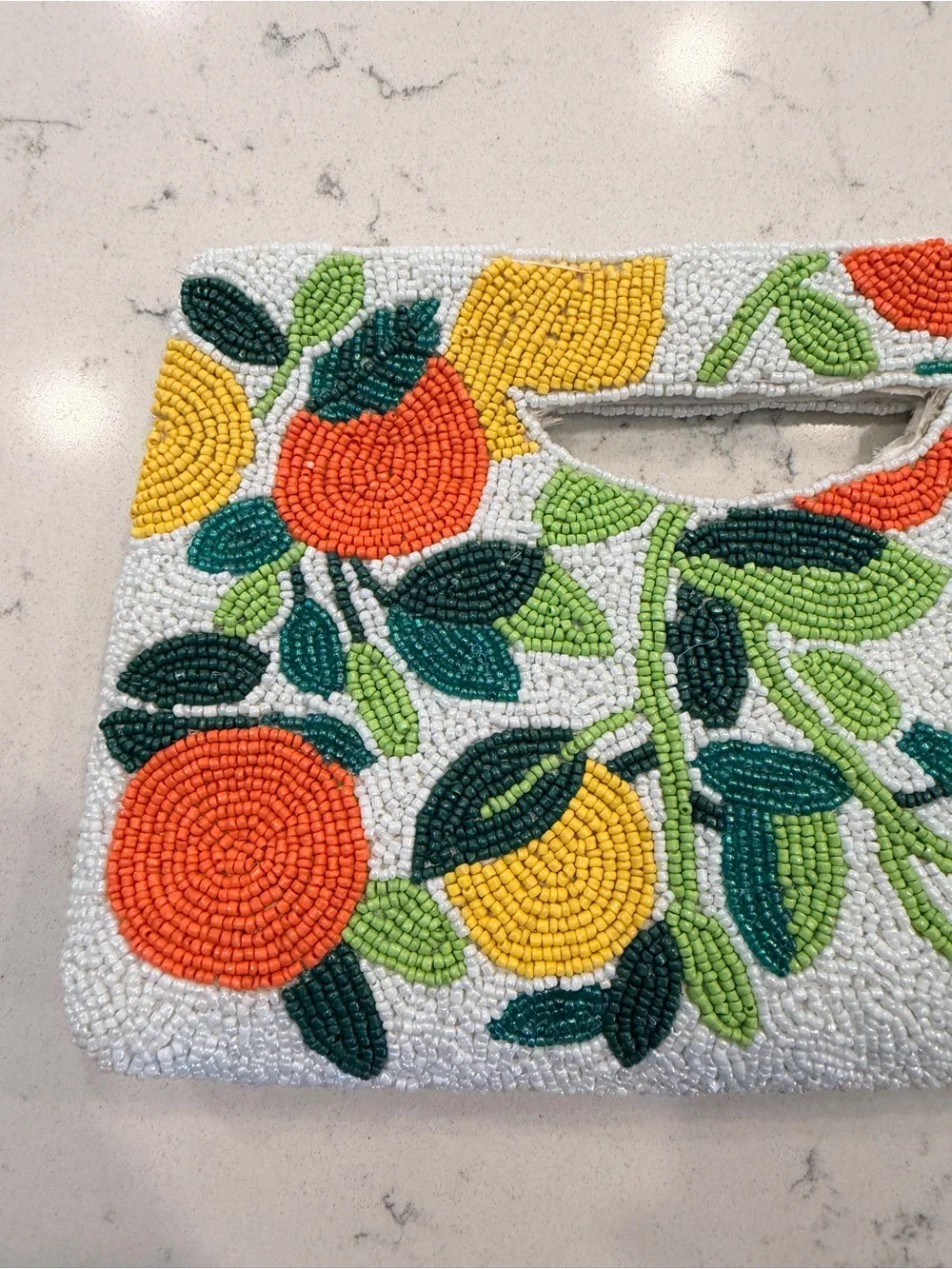 Viral Beaded Citrus Floral Handheld Clutch - White with Orange & Yellow